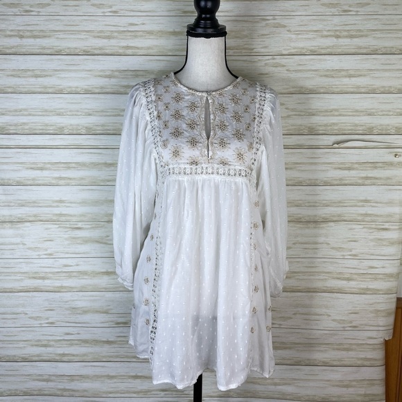 Free People White Boho Embroidered Eyelet Tunic - Picture 1 of 7